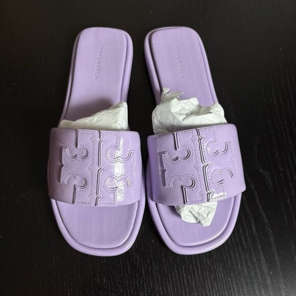 TORY BURCH Womens Size 7 Double T Sport Slide Sandals Lavender Cloud Purple NEW - Picture 9 of 9
